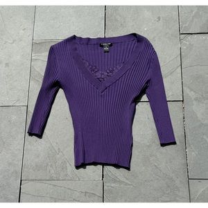 August Silk Purple Rib‎ Knit Sweater Sz Petite Medium